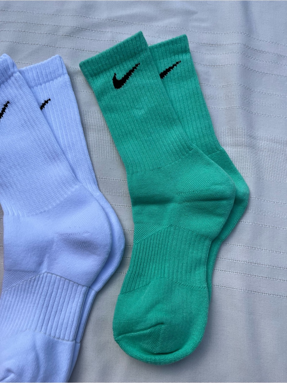 Nike Crew Socks - Pink, White, Teal with Black Swoosh - Picture 4 of 7